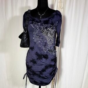 Rock & Roll Cowgirl Black Tie Dye Rhinestone‎ Mini Dress Size M